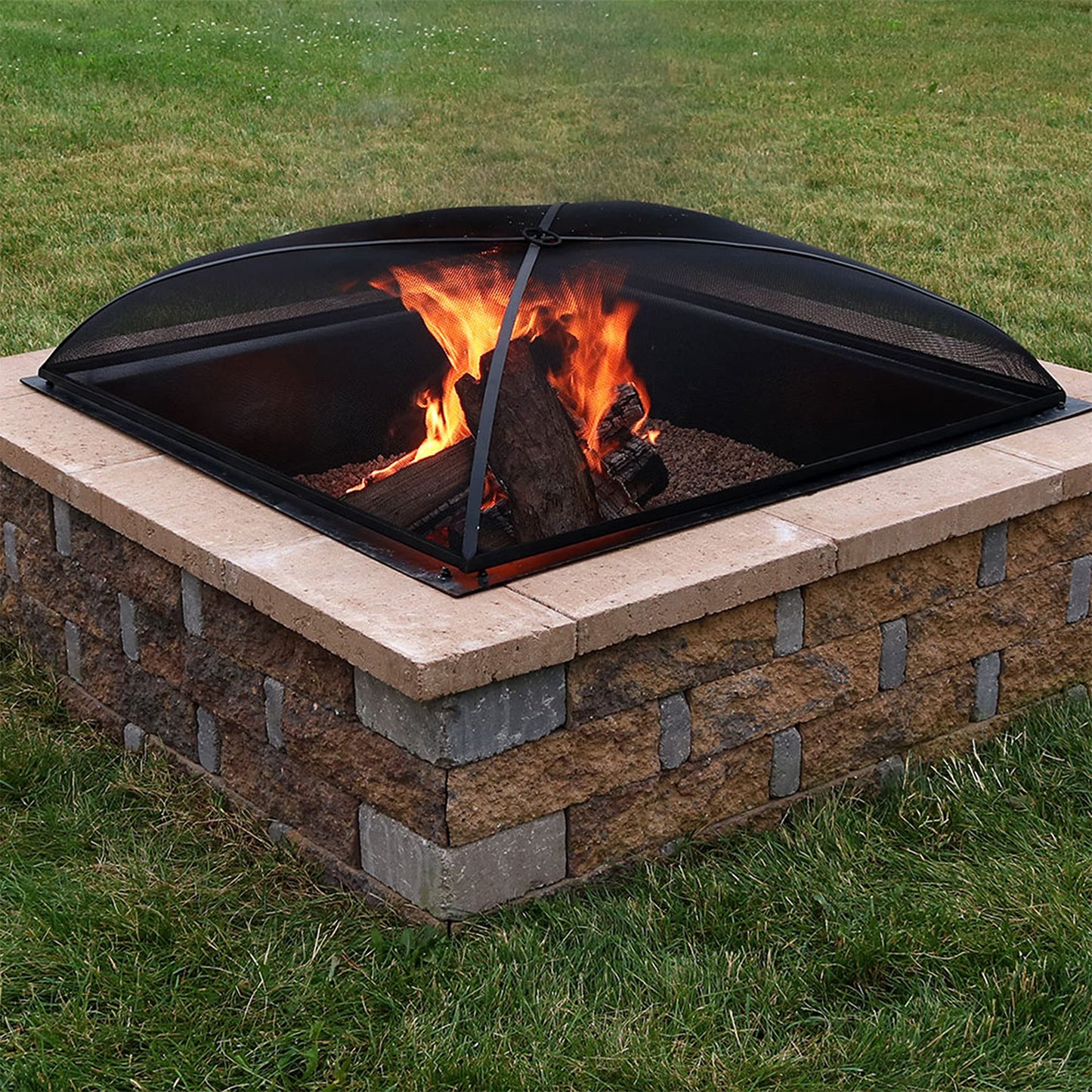 Sunnydaze Heavy-Duty Steel Mesh Fire Pit Spark Screen Cover - Outdoor Fire Pit Screen Cover - Square - Black - 24-Inch