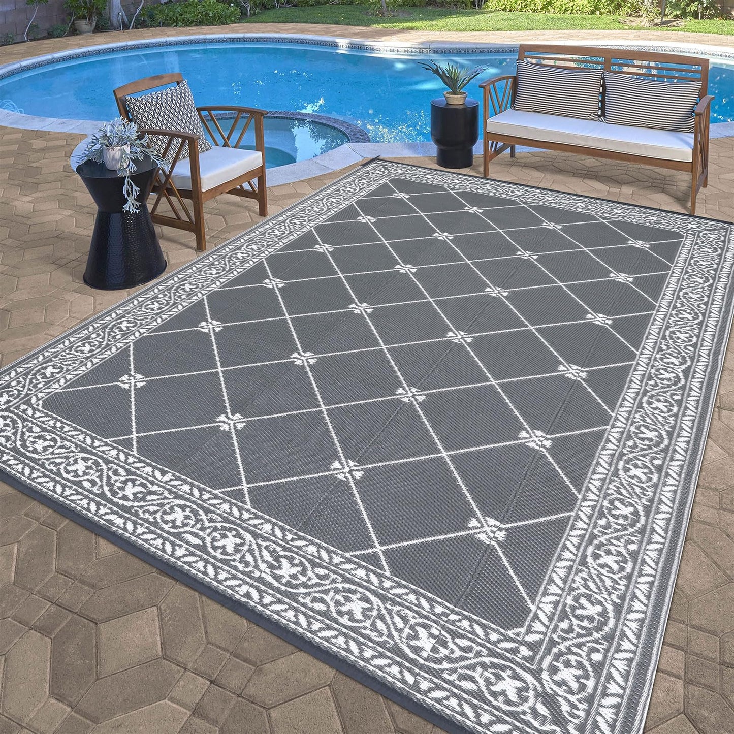 HiiARug Outdoor Rugs 8'x10' for Patios Waterproof RV Mats Camping Rug Outdoor Area Rug Lightweight Portable Outdoor Plastic Straw Rug for Patio, RV, Camping, Balcony, Beach