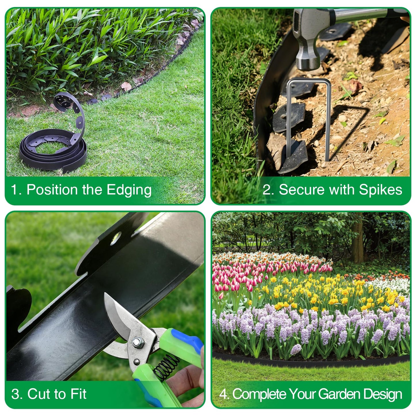 Bonviee 1.5â x 100â Landscape Edging Kit, Garden Edging Coil with 150 Pcs Spikes, No Dig Lawn Border Design