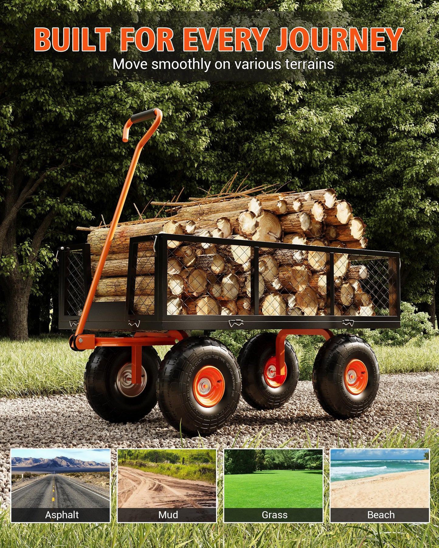 Garvee Steel Garden Cart, 900 LBS Capacity Utility Outdoor Wagon, Heavy Duty Mesh Garden Metal Wagon with Removable Sides and 10" Tires for Yard, Lawn, Garden