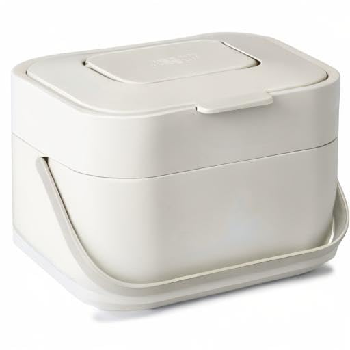 Joseph Joseph Stack Kitchen Food Intelligent Waste Compost Caddy Recycling Bin with Odor Filter, 4 Litre / 1 Gallon - Stone