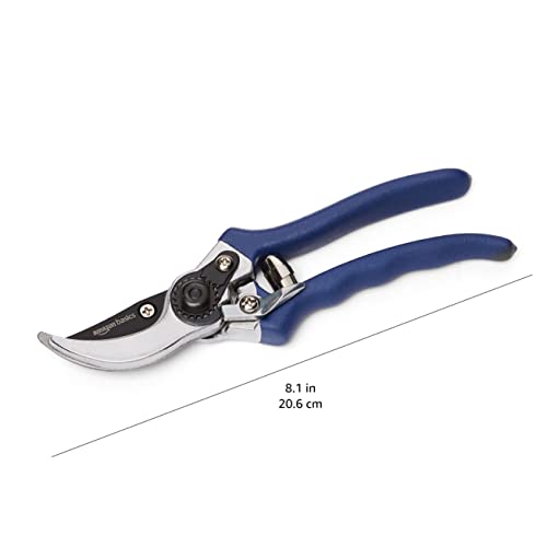 Amazon Basics Professional Bypass Pruning Shears, Garden Clippers, 8-inch Steel Hand Pruners, Rust Resistant with Ergonomic Non-Slip Grip for Trimming Plants and Cutting Flowers, Blue