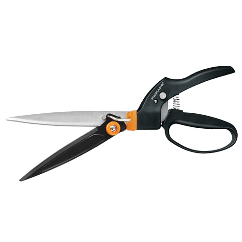 Fiskars Garden Swivel Grass Shears, Rotating Blades for Precise Lawn Edging, Spring-Action Handle, 5", Black/Orange