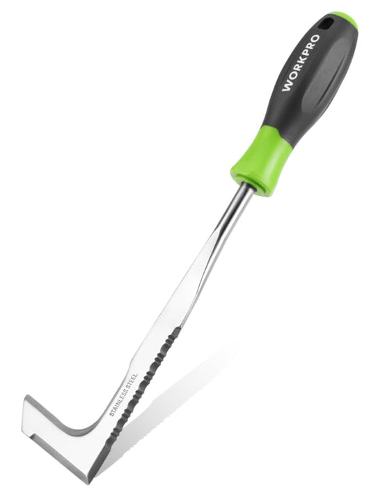 WORKPRO Crack Weeder, 12" Stainless Steel Crevice Weeding Tool with Soft Handle, L-Shaped Side-Walk Weed Puller Spatula, for Garden Lawn Yard Patio Terrace Paving Moss Garden Tool