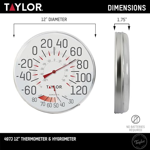 Taylor Precision Products Humidiguide Dial Thermometer (12-Inch), White, One Size