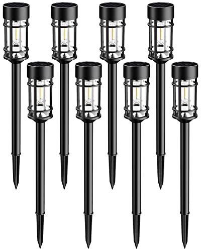 ILANCK Solar Lights Outdoor Waterproof, 8 Pack 21" Solar Pathway Lights with Metal & Glass, Auto On/Off Garden Lights for Yard, Landscape, Driveway Walkway