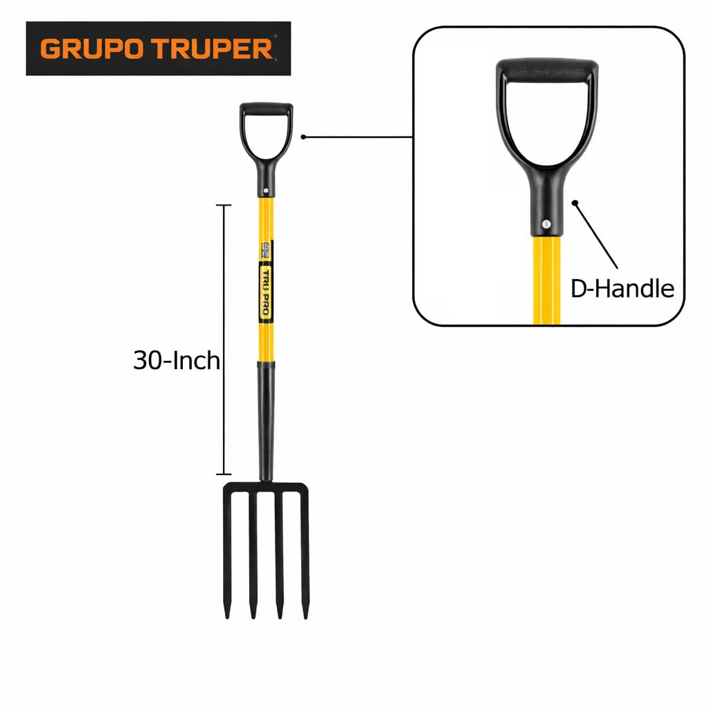 Truper TruPro Spading Fork, 4 Tines, 30-Inch Fiberglass D-Handle (Model BJ-4F / 30299)