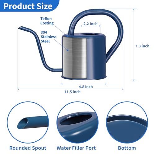Watering Can, Stainless Steel Watering Can for Indoor & Outdoor Plants, 1L/35oz Long Spout Water Can with Handle, Rust-Proof Plant Watering Pot for House Plants, Garden Flowers