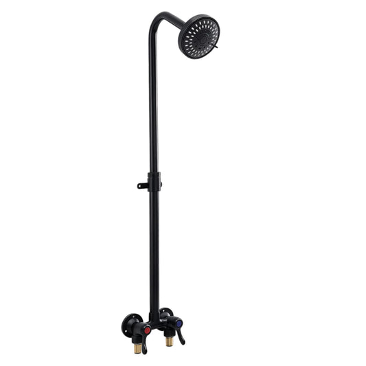 Dbbsfst Outdoor Shower Kit Dual Handle Extendable Exposed Pipe Outdoor Shower Fixtures System with ABS 5 Spray Mode Settings Showerhead Solid Brass 4 Inch Center Mix Valve Matte Black