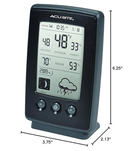 AcuRite Digital Weather Forecaster with Indoor/Outdoor Temperature, Humidity, and Moon Phase (00829), Black