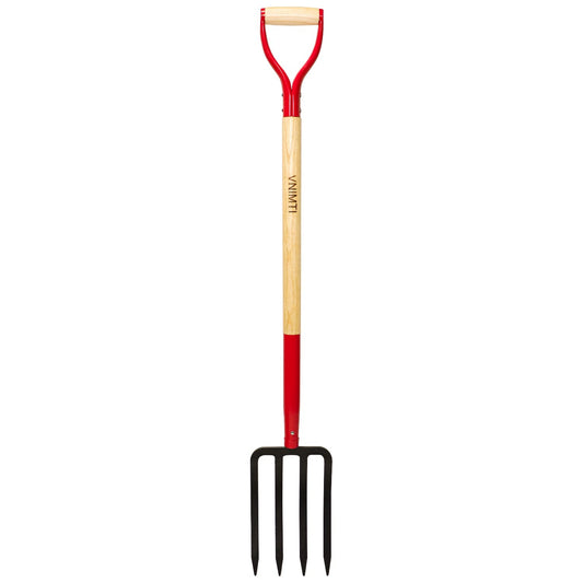 VNIMTI Garden Fork,4-Tine Spading Fork,Compost Fork,Steel Digging Fork,45Inch,Steel Y-Grip,Wooden Handle