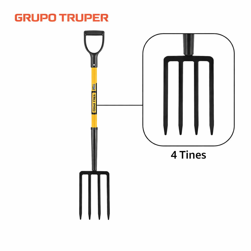 Truper TruPro Spading Fork, 4 Tines, 30-Inch Fiberglass D-Handle (Model BJ-4F / 30299)