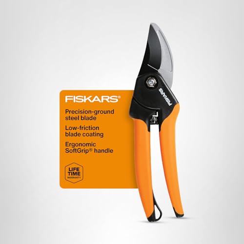Fiskars Bypass Pruning Shears, 5/8-Inch Cut Capacity SoftGrip Hand Pruner for Small Hands, Blade Stays Sharp Through Heavy Use with Rust Resistant, Low-Friction Coating