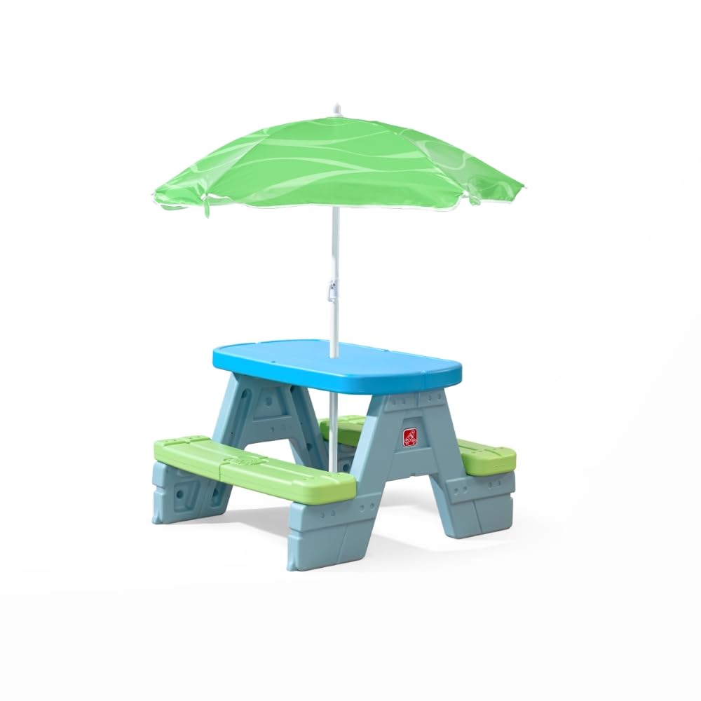 Step2 Sun & Shade Kids Picnic Table with Removeable Umbrella, Indoor/Outdoor Toys, Fits 4 Children, Made of Durable Plastic, For Toddlers 1.5-4 Years Old