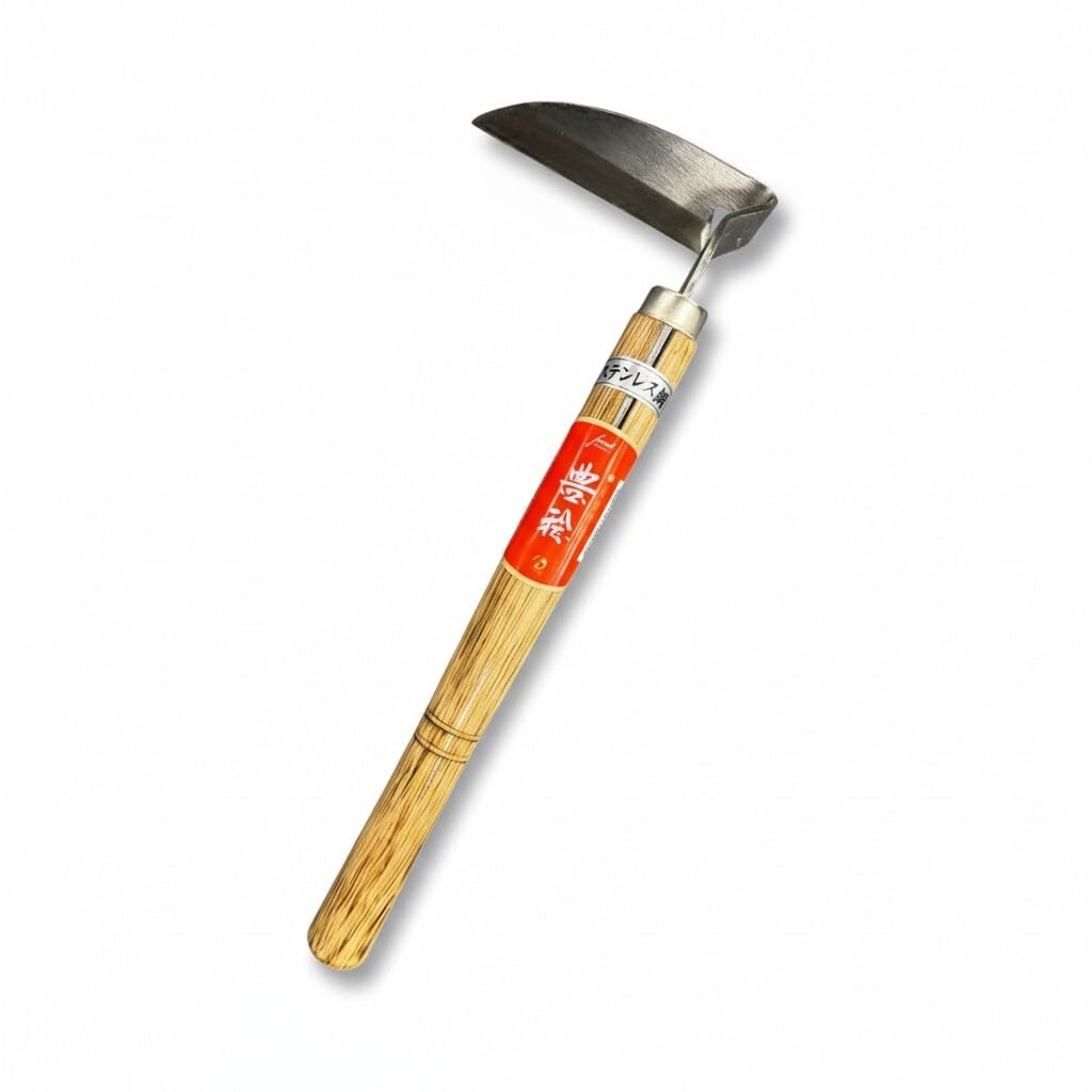 forest Originals Hounen Miyawaki Japanese Weeding Sickle, Twisted Stainless Steel Kama Weeder (4.7 in (12 cm) Blade), 13 in (33 cm) Wood Handle, Root Slicer for Garden Beds & Crabgrass, Made in Japan