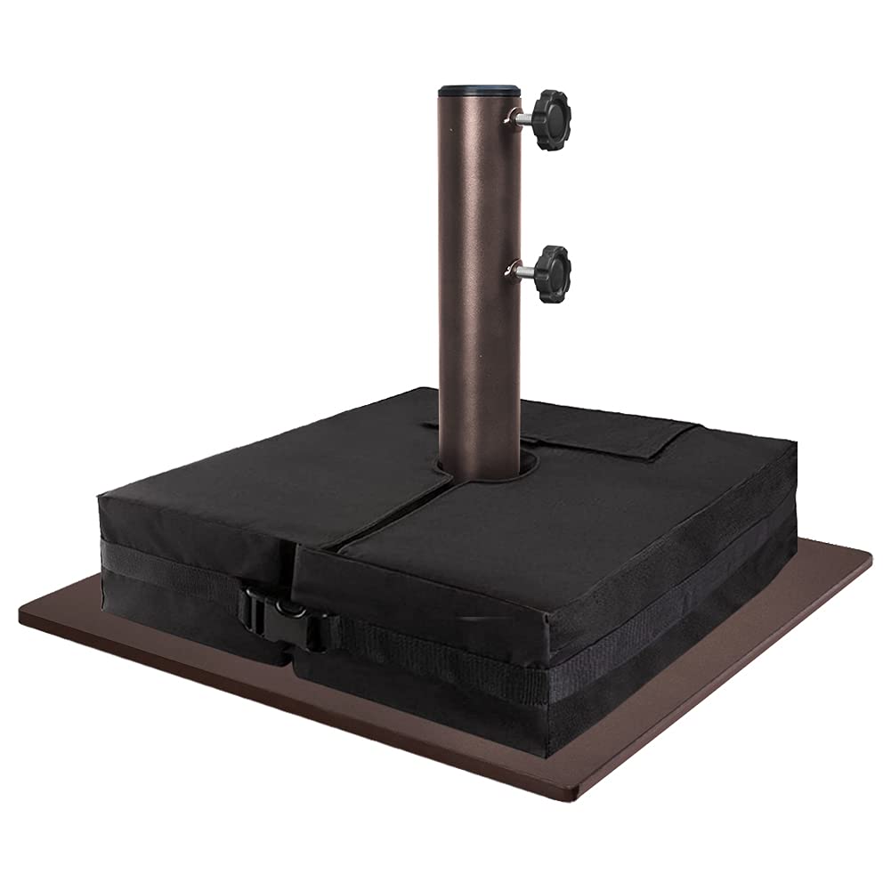 EliteShade USA Up to 160 lbs Square Umbrella Base Steel Plate Stand Market Patio Outdoor Heavy Duty Umbrella Holder, Bonus 18.5" Square Weight Sand Bag, Sand is not Included, Reddish-Brown