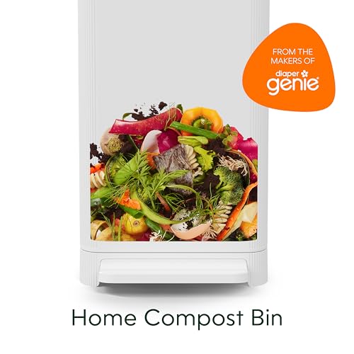 Kitchen Compost Bin, White Stainless-Steel Large, 3.6 Gallon, Indoor Odorless Composting, Hands-Free, Washable Parts, Includes 8 Tear-Off Compostable Bags and 1 Carbon Filter