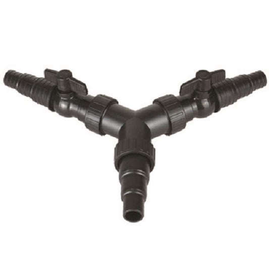 PondXpert 3 Way Y Pond Hose Connector with Flow Regulators 25/32/38mm, Water Garden Pond Tubing Flow Splitter, Koi Fish Pond Plumbing Fittings and Water Control