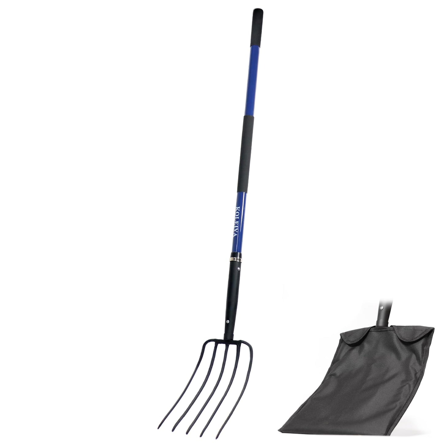KOLEIYA 5-Tine Pitchfork for Gardening, 57-Inch Heavy Duty Garden Fork with Fiberglass Handle, for Mulch, Compost, Manure, Hay, and Soil Loosening,Blue