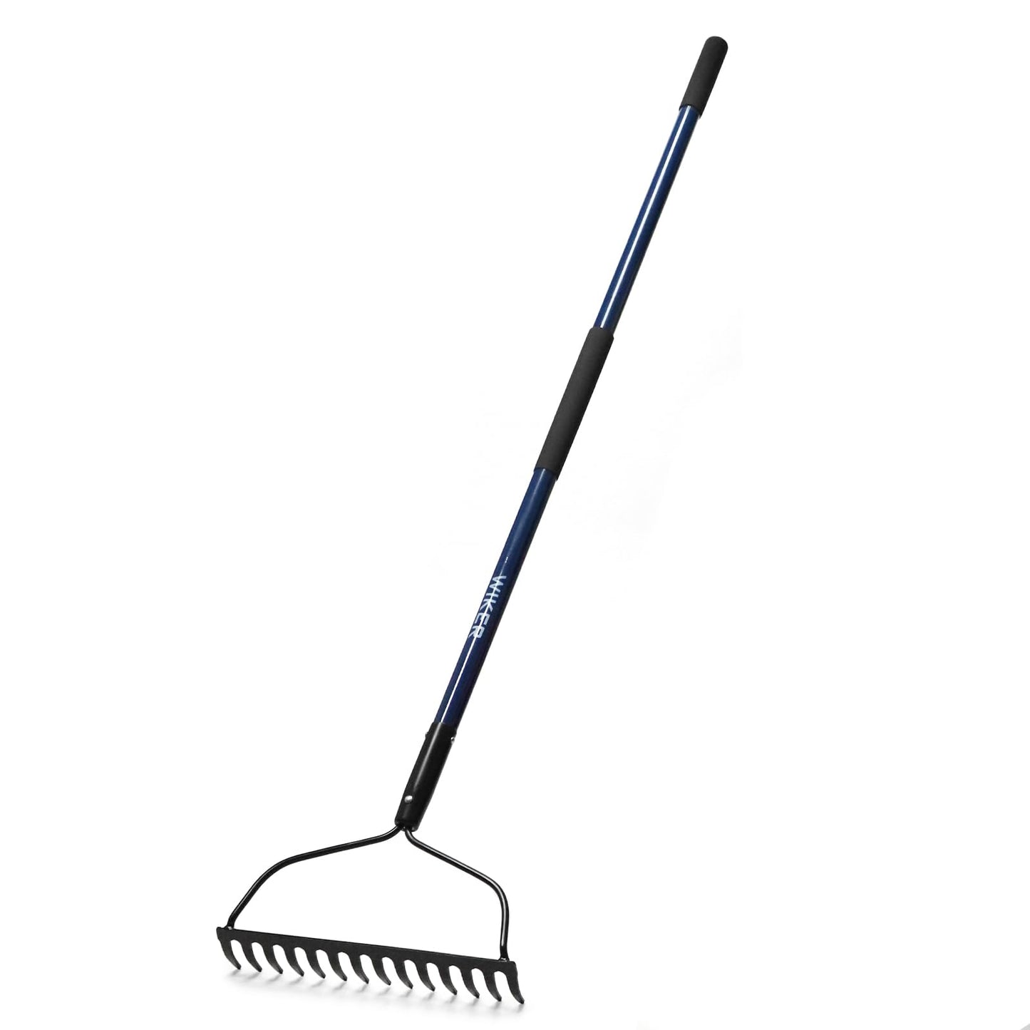 WIKER Heavy Duty Metal Rake – 57" Fiberglass Handle Garden Rake – 14-Tine Steel Rake for Soil, Gravel, Leaves – One-Piece No-Slip Design for Gardening & Landscaping