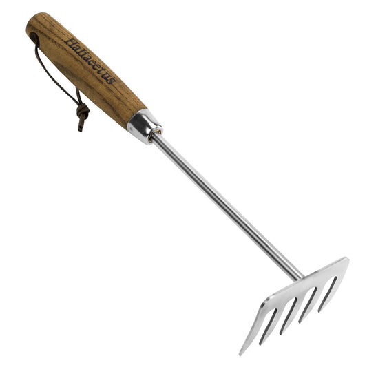 Haliaeetus Hand Rake Garden Tool, Stainless Steel Small Rake for Raking Leaves in Flower Beds, 5 Tines Hand Tiller Make Loosening Soil A Snap, Hand Cultivator with Comfortable Handle for Quick Weeding