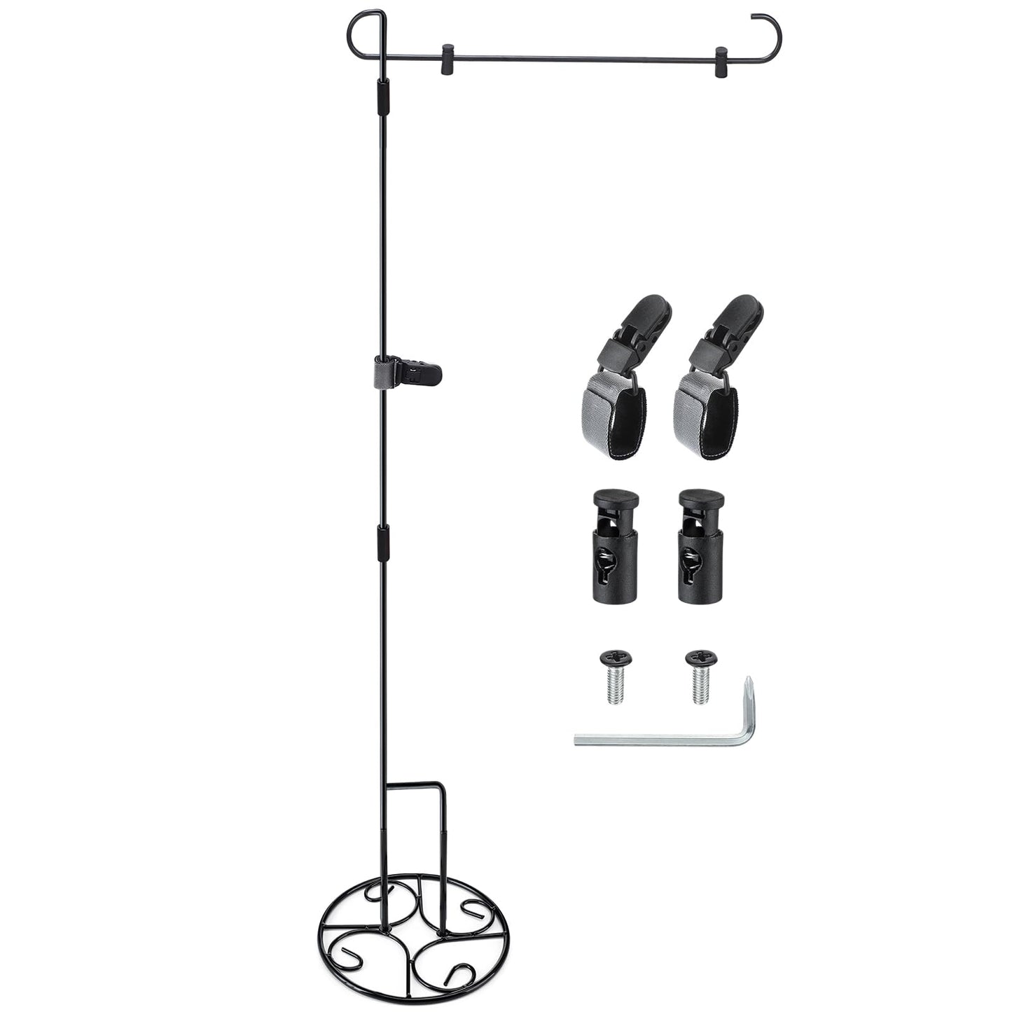 Sunnychicc 2 Pcs Garden Flag Stand with Base Above Ground Metal Yard Flag Pole Holder with One Tiger Clip Two Spring Stoppers for Fall Christmas Holiday Outdoor Decoration(Classic Style)