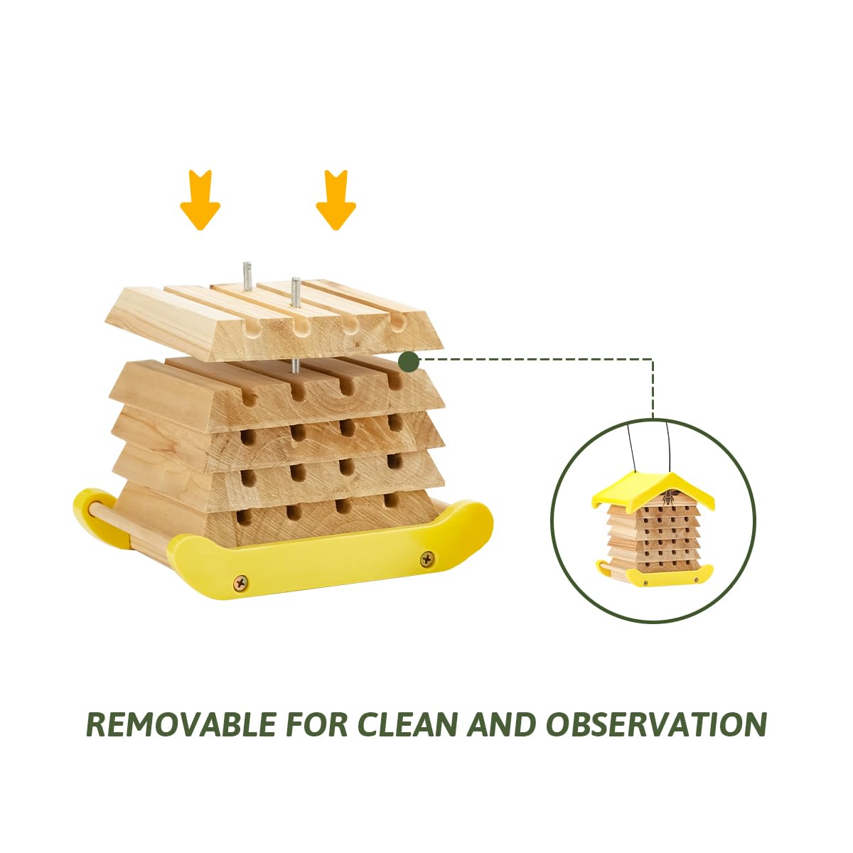 2026 Polinator Mason Bee House Shelter, Insect House Hotel - Backyard Bug Insect House Leafcutter Solitary Cedar Composite Interactive Wooden House - PollinatorManagement System