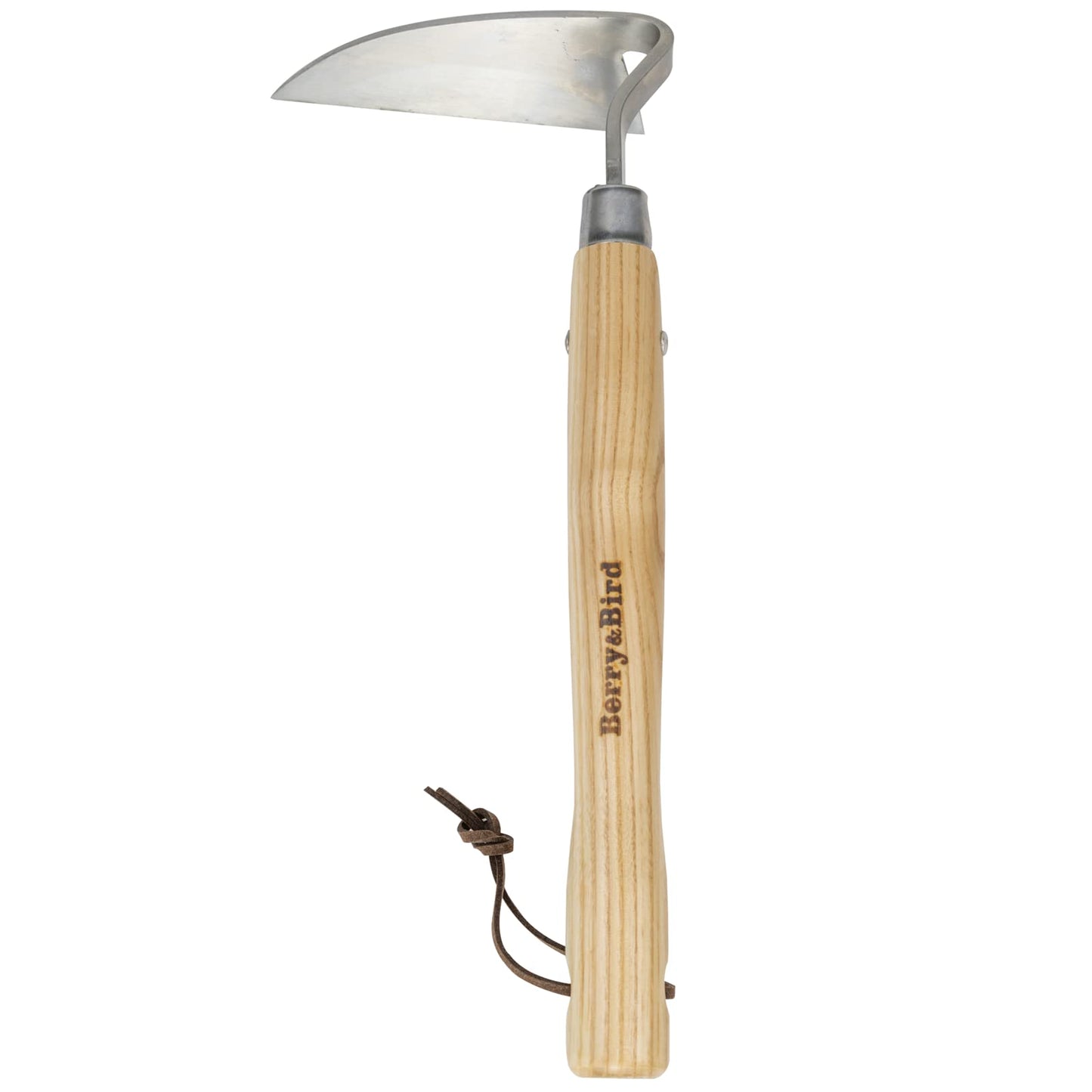 Berry&Bird Stainless Steel Bent Angle Gardening Sickle, Weed Scraper-Hoe with Ergonomic Ash Wood Handle, 12.67-Inch Blade for Weeding & Soil Loosening