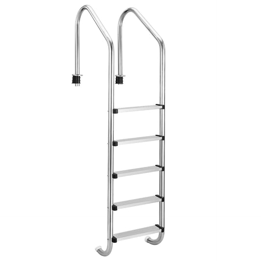 Swimming Pool Ladder, 5-Step Thickened Stainless Steel, Heavy Duty Non-Slip Above Ground Pool Ladder, Weight Capacity 385lbs, for Indoor/Outdoor Pool, Easy Assembly, Sliver
