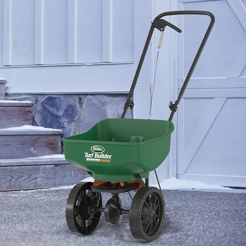 Scotts Turf Builder EdgeGuard Mini Broadcast Spreader - Spreads Grass Seed, Fertilizer and Salt - Holds up to 5,000 sq. ft. of Scotts Grass Seed or Fertilizer Products