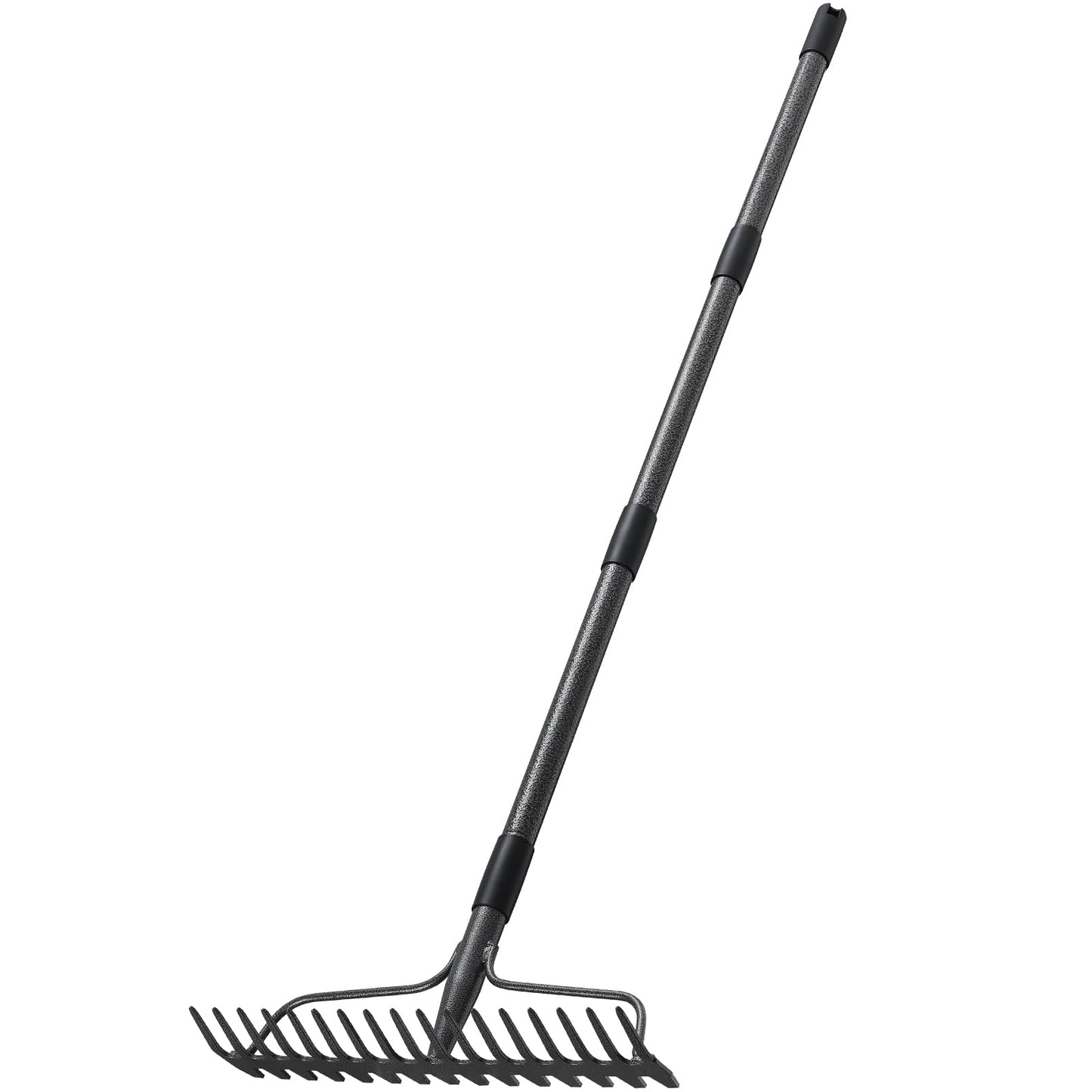 63'' Bow Rake ，17 Tines Metal Head Rakes with Stainless Steel Handle，Heavy Duty Garden Rake for Loosening Soil Gathering Leaf Leveling Lawn Farming Land Management Yarn Thatch Rake