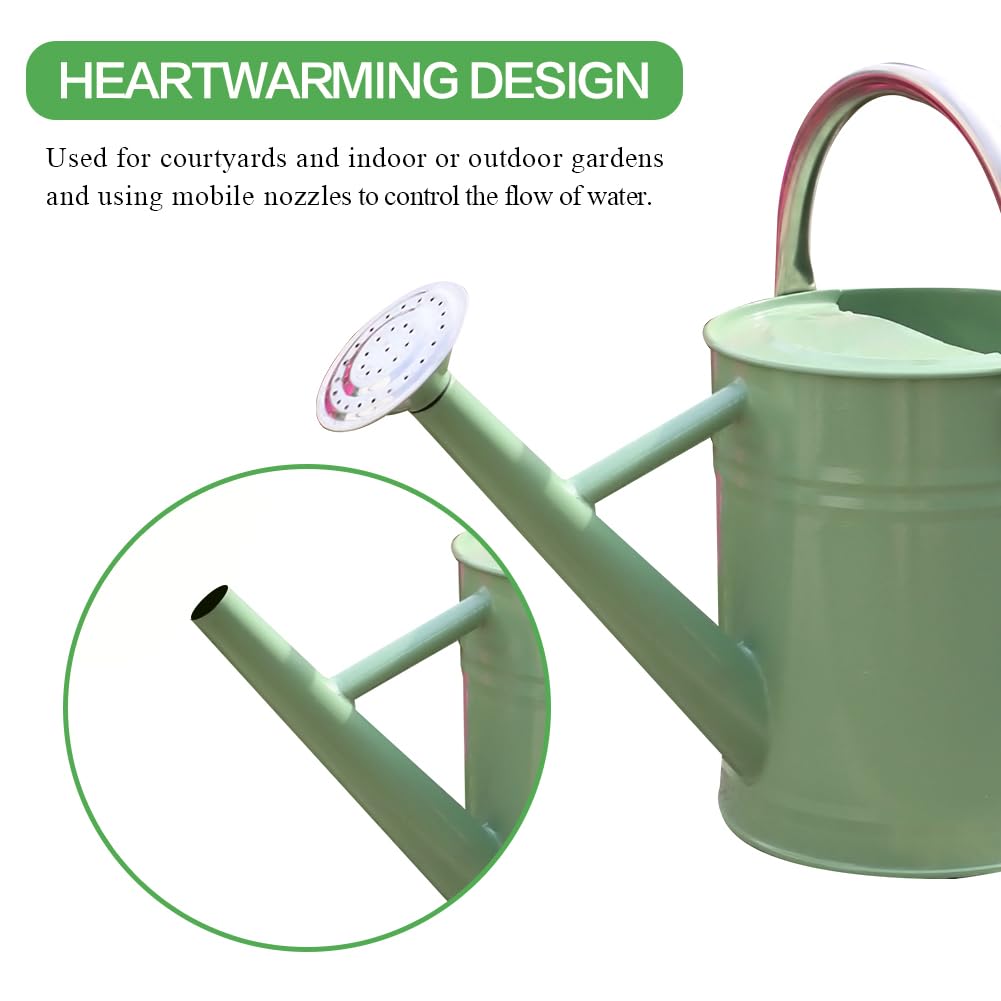 yourjoy Metal Watering Can, One Gallon Watering Cans Stainless Steel for Outdoor Indoor Garden Plants Watering (Cream Green)