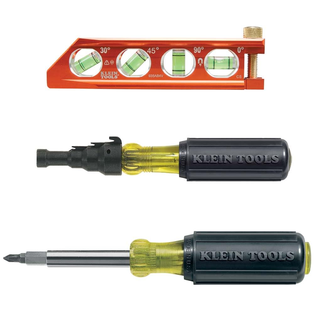 Klein Tools 80073 Reaming Driver Kit with Conduit Reamer, Conduit-Fitting and Reaming Screwdriver and Magnetic Level, 3-Piece