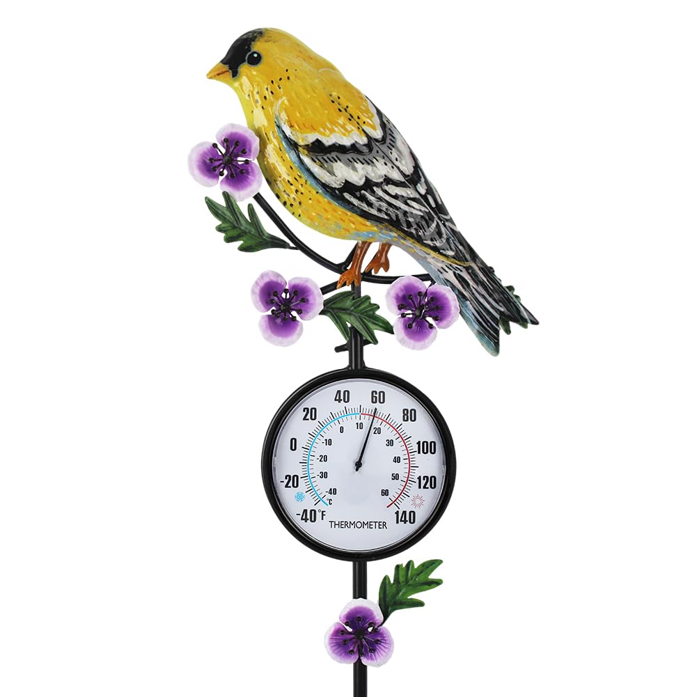 VEWOGIFT Outdoor Thermometer, Hummingbird Outside Thermometer with Garden Stake, 35" Tall No Battery Needed Wall Thermometer for Yard Patio Decor