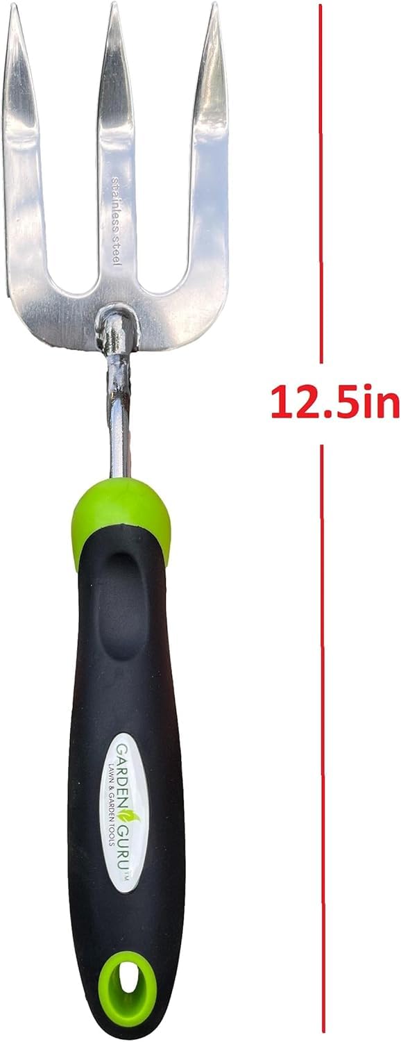 Garden Guru Stainless Steel Hand Weeder Fork Tool – Rust Resistant Stainless Steel – Ergonomic Handle – Great for Planting, Spreading Mulch, Weeding, Loosening & Transplanting Soil