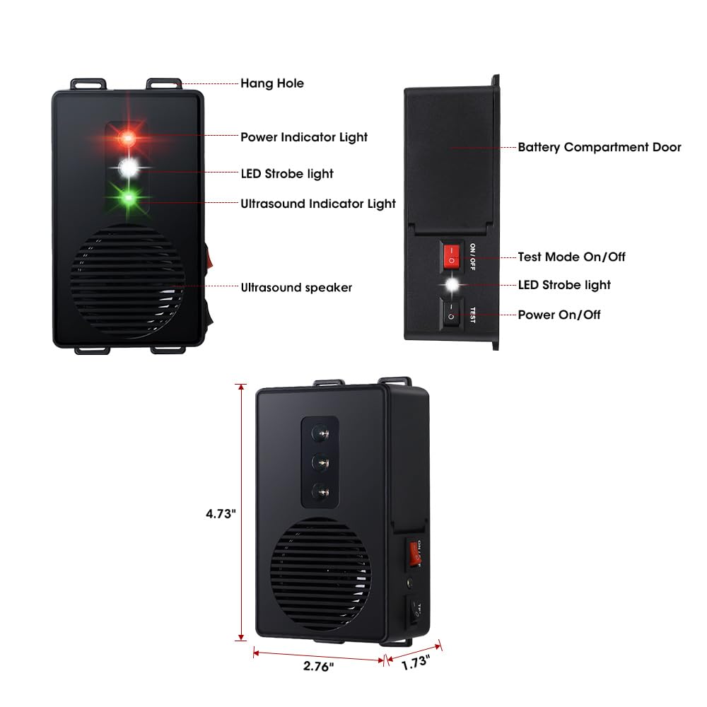 Under Hood Animal Car Repeller Battery Operated Rodent Electronic Repellent Ultra Sonic Rat Strobe Light Mouse Repelling Device for Pest in Car 2 Pack