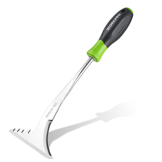 WORKPRO Crack Weeder, 12.5" Stainless Steel Crevice Weeding Tool with Soft Handle, L-Shaped Side-Walk Weed Removal Scraper, for Garden Lawn Yard Patio Terrace Paving Garden Hand Tool