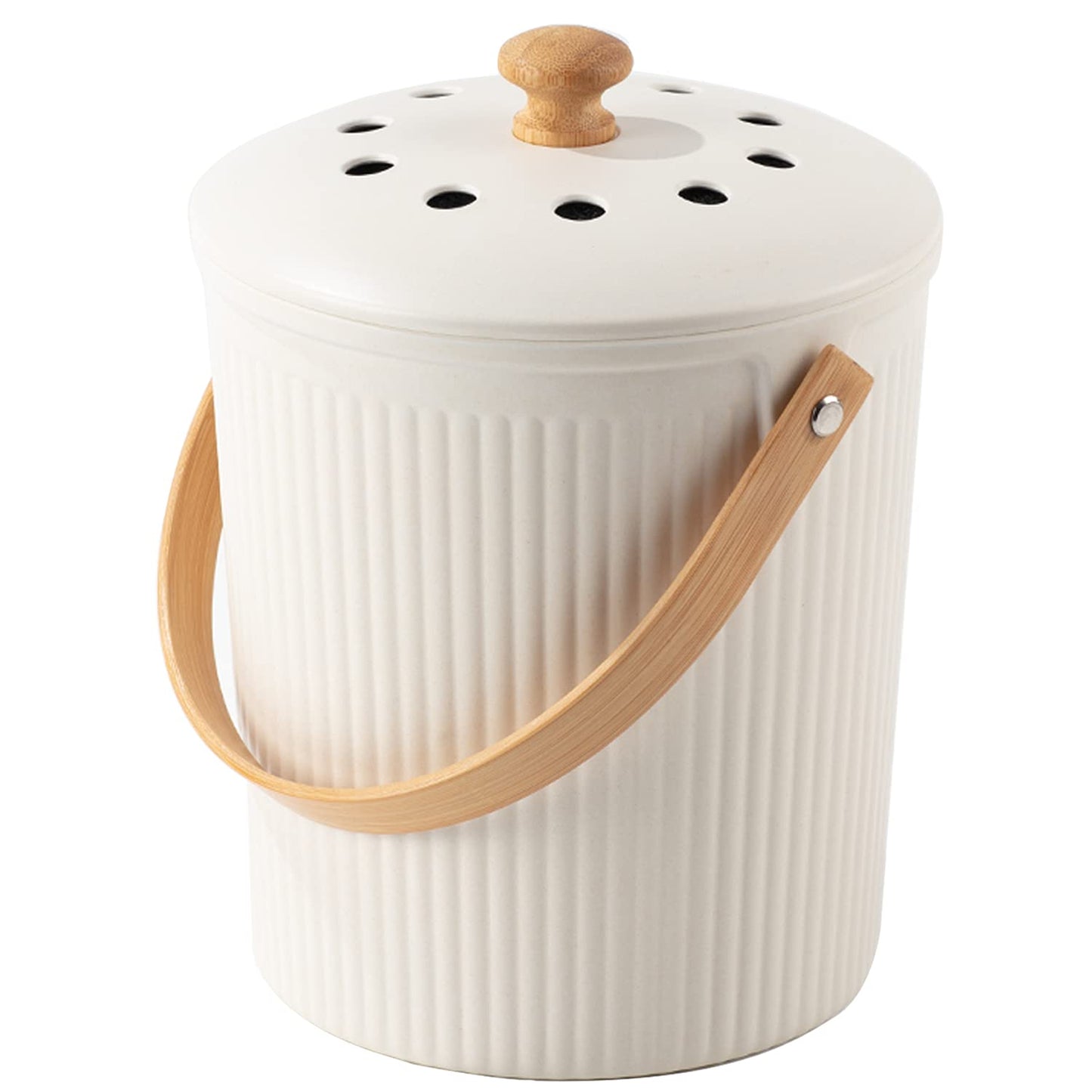 LALASTAR Countertop Compost Bin with Lid, Made of Sustainable Bamboo Fiber, Odorless Kitchen Compost Bucket, 1 Gallon, Cream