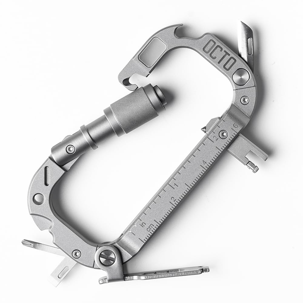 OCTO MAX 20-in-1 Titanium Carabiner Multi-Tool | Heavy-Duty EDC with Steel Knife, Glass Breaker, Bottle Opener, Wrenches, Screwdrivers & More
