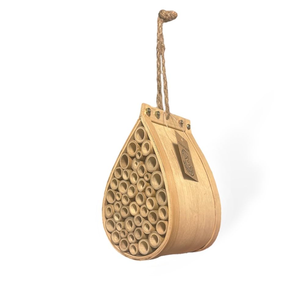 Pollinating Palace-Mason Bee House, Natural Hanging Wooden bee House Habitat with Bamboo Tubes for the Garden and Yard