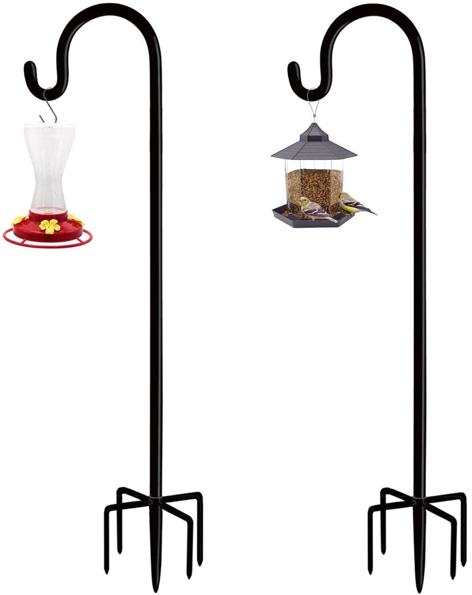Artibear Adjustable Outdoor Shepherd Hook Stand with 5 Prong Base, 60 Inches Tall 3/5 in Thick, Shiny Black (2 Packs)