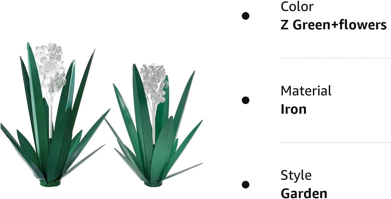 LCJECV Metal Agave Plant Garden Art, 2 Pack Tequila Rustic Sculpture, Rustic Metal Agave Plants for Yard Stakes, Garden Figurines, Outdoor Patio (2 PCS White Flowers)
