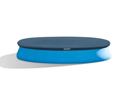 INTEX 28023E Pool Cover: for 15ft Round Easy Set Pools – Includes Rope Tie – Drain Holes – 12in Overhang – Snug Fit