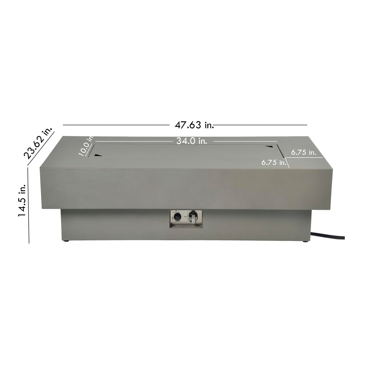 Outdoor Low Profile Fire Table, 48-inch Rectangle Propane Gas Fire Pit Table, 50,000 BTU Modern Firepit w/Lid, Glass Rocks, Cover, Pre-Attached 10ft Propane Hose, Flint Gray