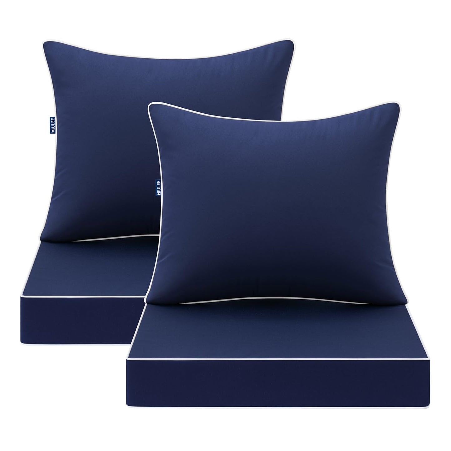 MIULEE Navy Outdoor Seat Cushion 24x24 Inch Set of 2 Waterproof & 3 Year Fade Resistant Deep Seat and Back Cushion for Patio Furniture Chair Sofa Couch with Handle and Adjustable Straps
