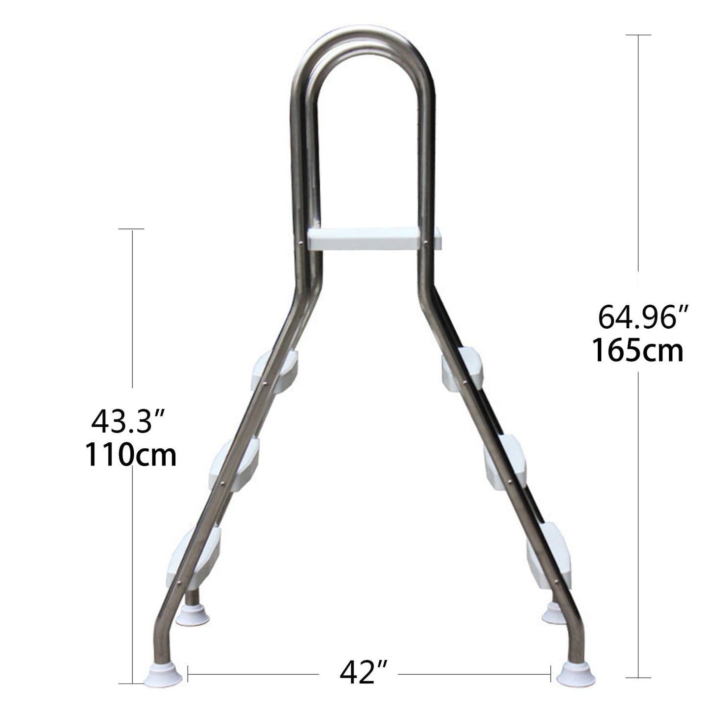 errzom Select A-Frame Heavy Duty 33", 43", 52" Above Ground Ladder, Swimming Pool Ladder, 2/3/4 Steps Ladder, 304 Stainless Steel Ladder, Non-Slip Ladder, Max Load Capacity 500 Lb Ladders,43in