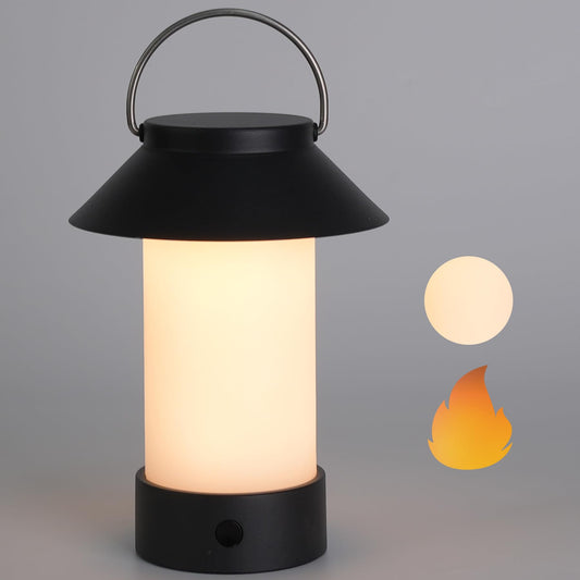 WEILAILUX Rechargeable Outdoor Lantern Waterproof, Dimmable Warm White & Flickering Flame Mood Light, Portable Cordless Table Lamp for Patio/Camping/Shower/Emergency Power Outage (Black)