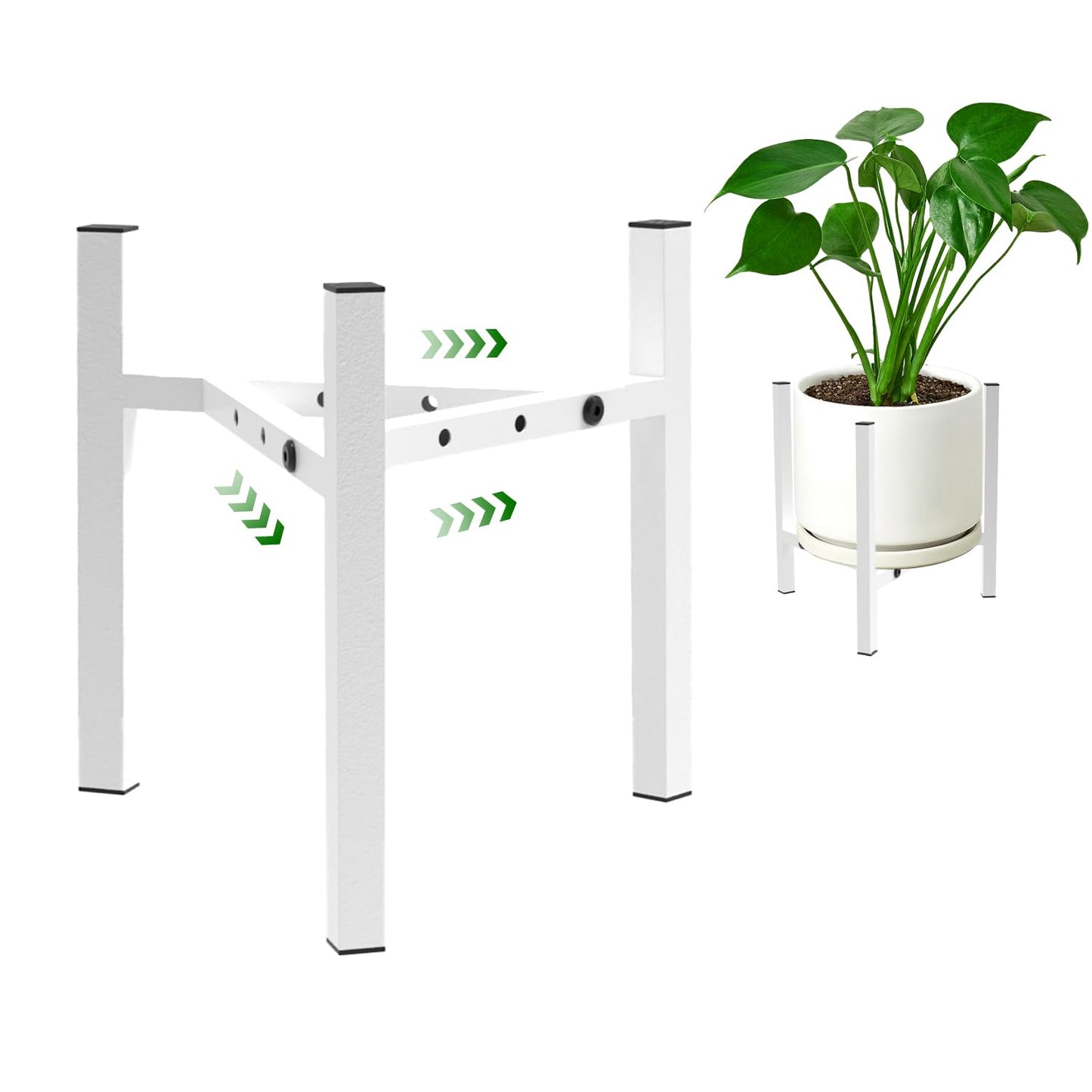 Aripark Plant Stand Indoor Adjustable, Metal Modern Plant Stands, Heavy Duty Stable Plant Pot Small Flower Holder Indoor Outdoor Corner, Fit 8 9 10 11 12 inch Pots, White (Pot & Plant Not Included)