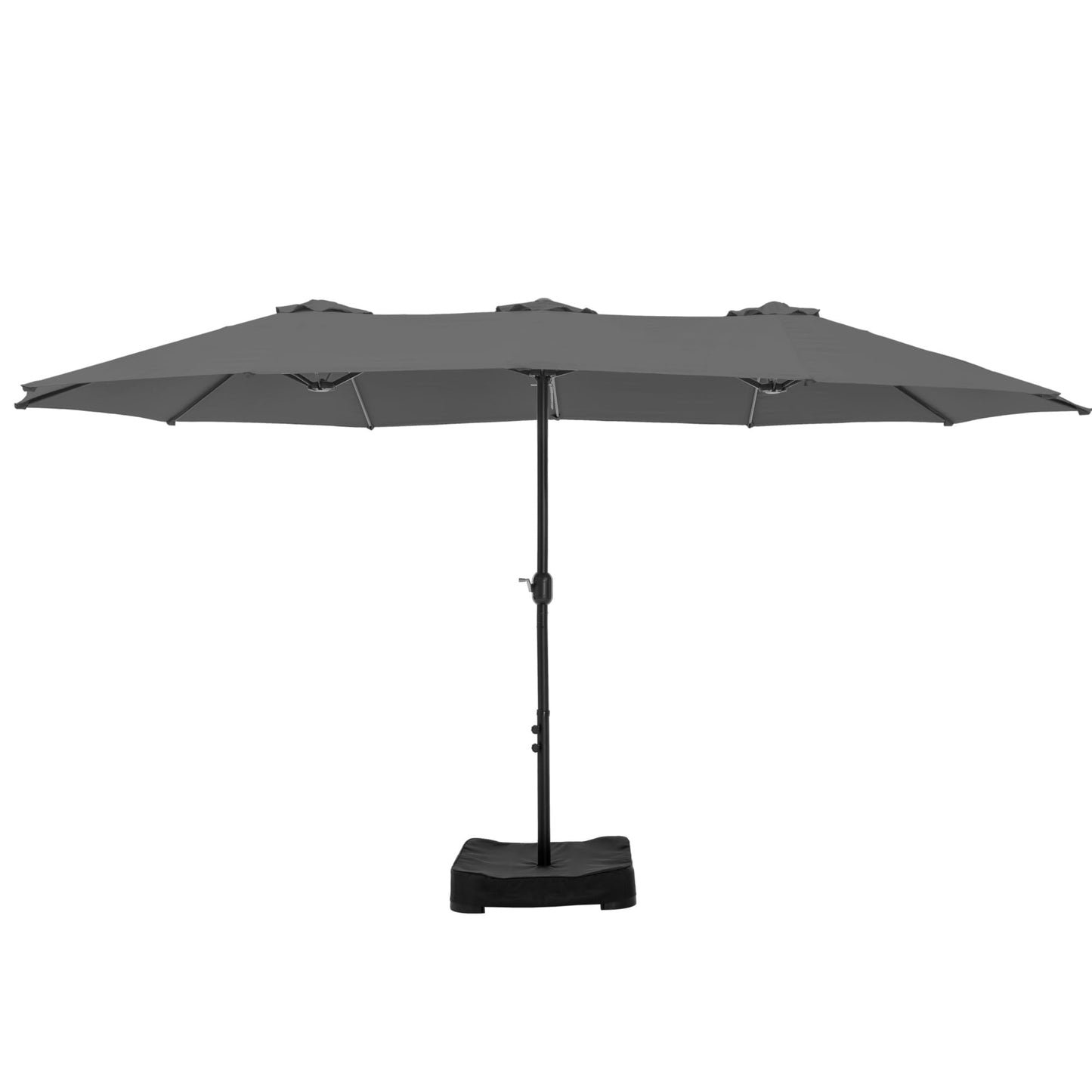 HERA'S PALACE Umbrella Patio Outdoor with Base 15ft Rectangle Table Double Market Heavy Duty Umbrellas Clearance Large Included Stand for Deck Outside Pool Picnic Inground Yard Commercial, Gray