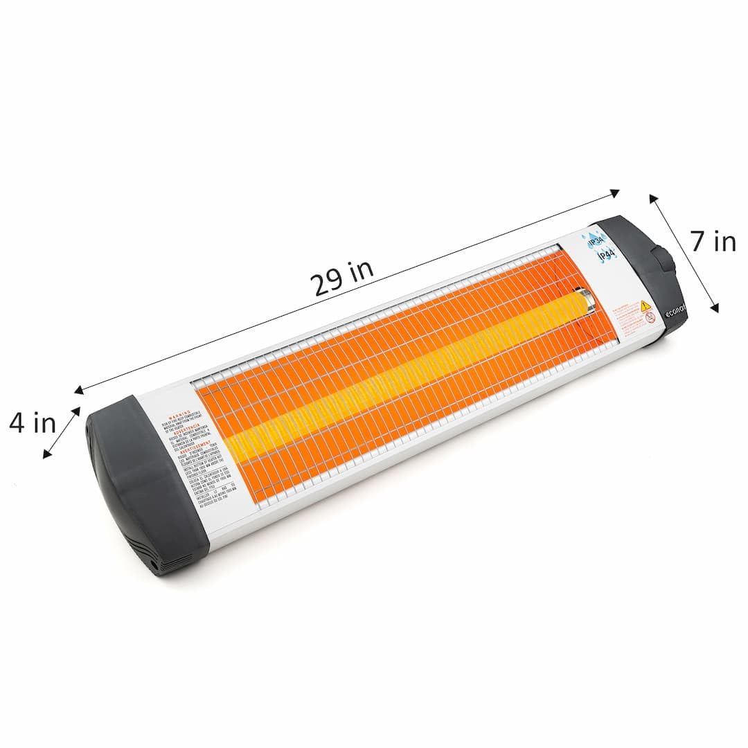 Econat 1500W Infrared Heater, Wall or Ceiling Mount, Indoor/Outdoor Electric Patio Heater, Adjustable Thermostat, Silver